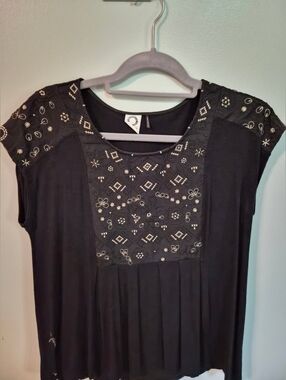 Black Embroidered Cap Sleeve Top